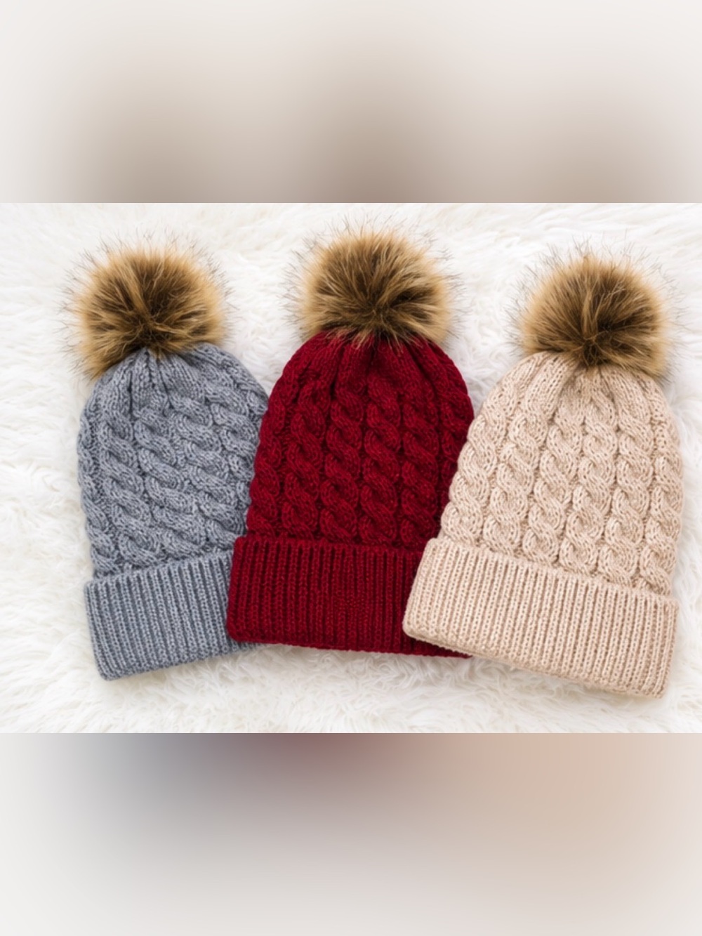 BRAND NEW WITH TAGS Kid's Knit Beanie with Fur Pom Pom